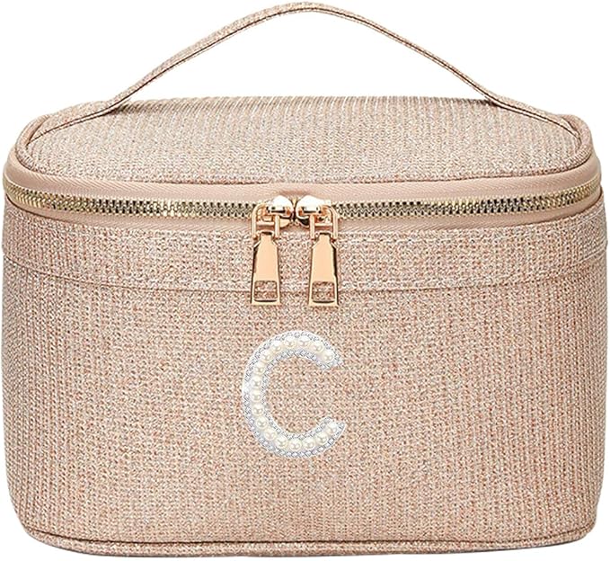EURYNOME Makeup Bag with Custom Letter C, Water-Resistant Travel Organizer Pouch, (8.3x5.1x5.1 Inch) Cosmetic Case for Women