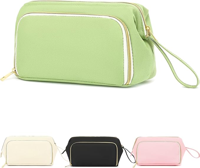 Travel Makeup Bag, Wide-open Cosmetic Bag Make Up Organizer Case with Brushes Pocket for Women, Large Family Toiletry Bag Skincare Pouch for Toiletries Accessories