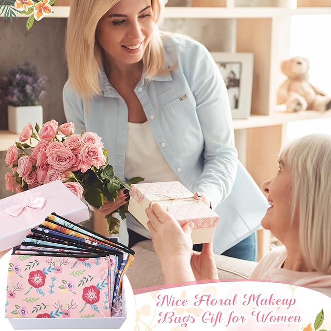 Hillban 36 Pcs Floral Makeup Bags for Women Flower Cosmetic Bag Inspirational Pencil Case with Zipper Travel Organizer Pouch for Wedding Bachelorette Party Christmas Gifts, 12 Styles