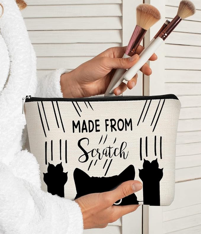 Cat Made From Scratch Funny Kitty Kitten Paw Makeup bag,Cosmetic Bag Zipper Travel Toiletry Bag Best Gift Idea for Cat Lovers Teen Girls,Cat Owners Gifts,Birthday Christmas's Gift