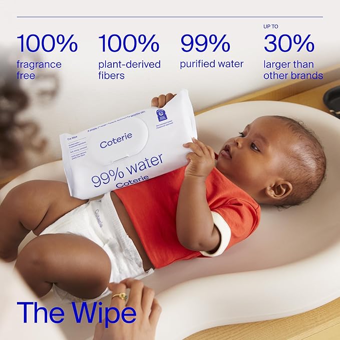 Coterie The Newborn Gift Set, Size Newborn Diapers (31 Count) & Size 1 (33 Count), 1 Travel Size Pack Baby Wipes (18 Count), Plant Based Materials, Hypoallergenic for Sensitive Skin, Baby Essentials