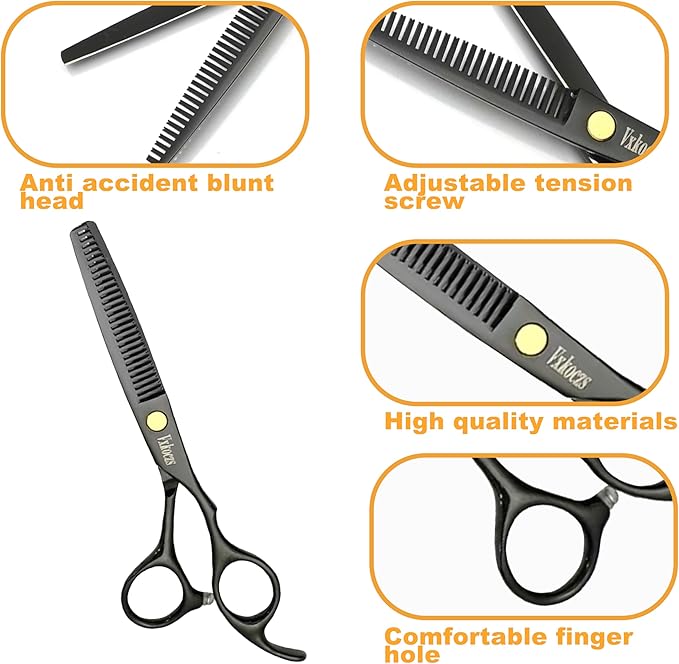 Hair Cutting Scissors Kit,11 Pcs Professional Haircut Scissors Kit with Cutting Scissors,Thinning Scissors, Comb, Cape, Clips,for Barber Shop, Salon, Home