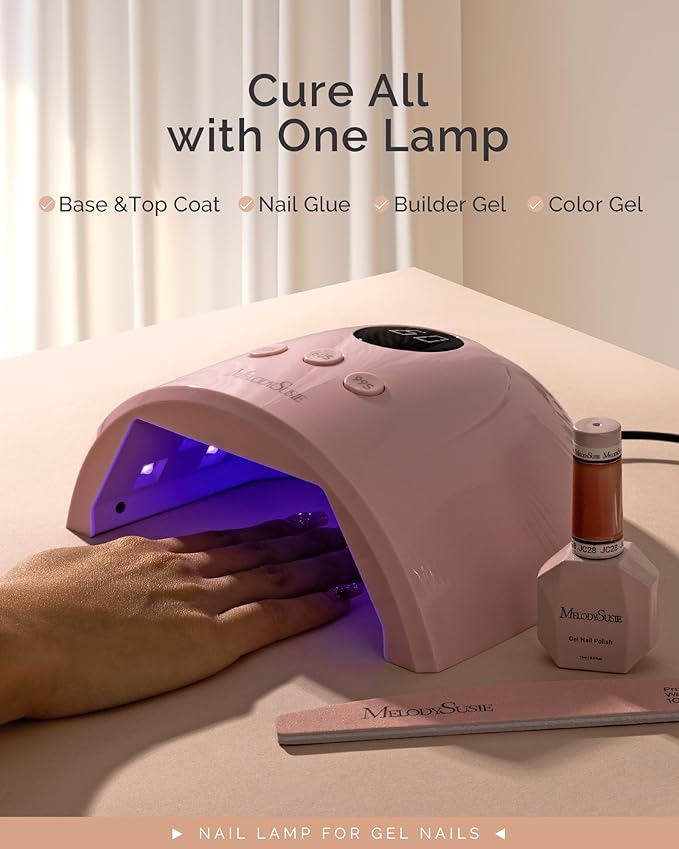 MelodySusie Compact Advanced UV LED Nail Lamp, P-Plus30F Nail Dryer with 3 Timers & Smart Sensor Cures All Gels, Especially Rhinestone Glue, Solid & Liner Gel Polishes for Advanced DIY at Home Pink