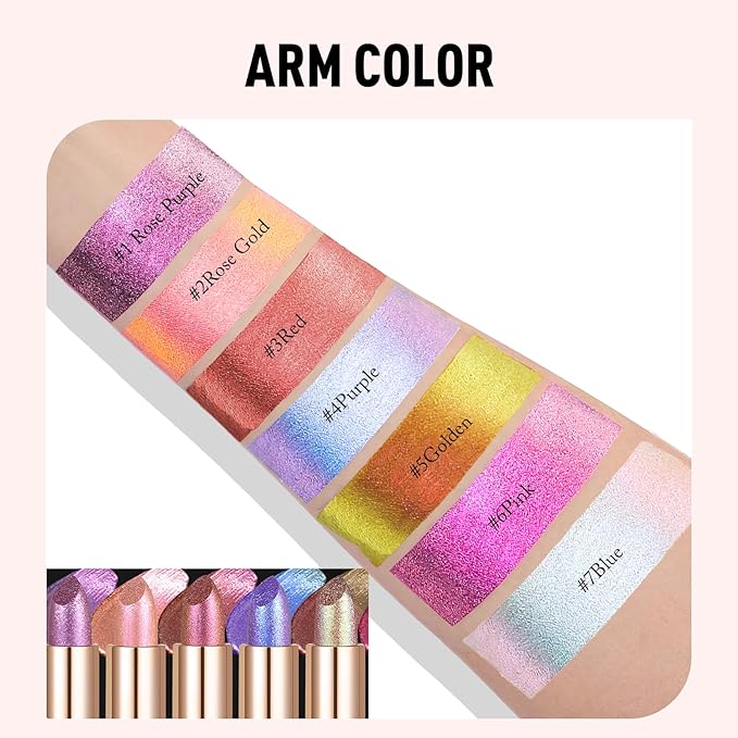 Gold Holographic Glitter Lipstick Makeup, Metallic Lip Stick Long Lasting Lightweight Non-Sticky Hydrating Lip Tinted Full Coverage High-Shine Shimmer Chameleon Lipstick for Women