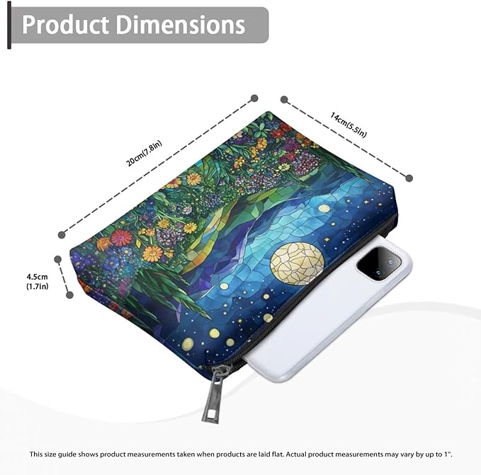 COEQINE Ladies Leather Cosmetic Purse Trend Women Travel Make Up Bag Organizer Bag for Women Trend Casual Bag Party Purse,Blue Starry Sky Art Print Easy To Clean
