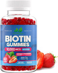Biotin 10,000mcg Gummies for Women & Men - 2X High Potency Biotin for Hair Growth, Skin & Nails - Gluten-Free, Vegan, Non-GMO, Great Tasting Strawberry Flavor - 60 Gummies