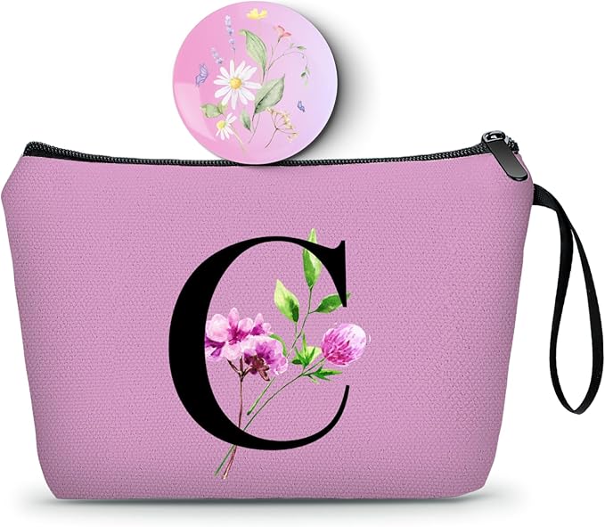 Birthday Thank You Appreciation Monogrammed Gifts for Mom Aunt Teacher Sister Friend Coworkers Bride Bridesmaid Makeup Cosmetic Bag with Mirror Mothers Day Christmas Graduation C