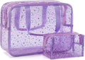Yaopeing 2Pcs PVC Clear Makeup Bag Organizer for Women,Star Transparent Cosmetic Case Travel Toiletry Pouch with Zipper,Large Make Up Purse for Daily Accessory,Purple