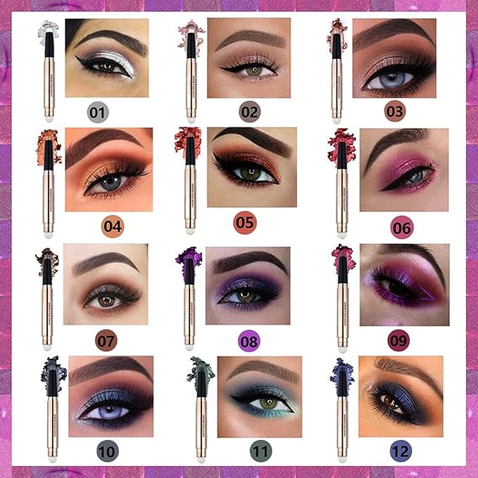 2 in 1 Eyeshadow Stick and Brush, Smooth Cream Shimmer Shadow Pencil, Long Lasting Waterproof Eye Shadow Highlighter, Hypoallergenic, Multi-Dimensional Eyes Look