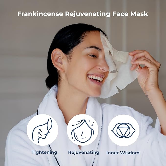 INNA ORGANIC Sheet Mask - Anti-aging & Tightening, EWG & COSMOS Certified (Pack of 5) | Frankincense Essential Oils Infused Skin Care | Luxury Clean Beauty
