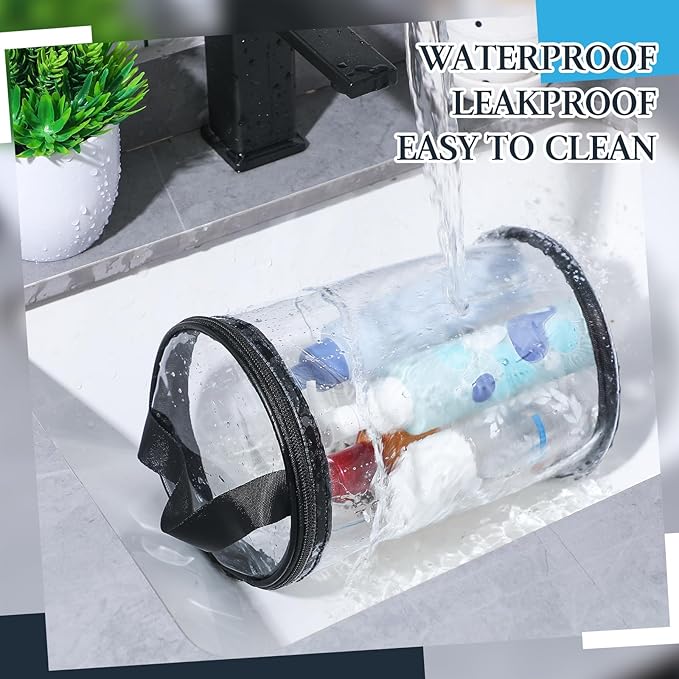 Sanwuta Clear Lotion Bag for Toiletry Cylinder Makeup Bag Heavy Duty Sunscreen Travel Organizer Pouch Waterproof Cosmetic Bag with Handle Zipper Gift for Christmas Beach Pool Airport Women(Black)