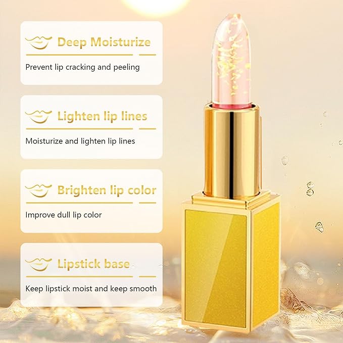 2PCS Transferproof Color Changing Lipstick, Color Changing Lipstick Gold Foil for Women Long Lasting Moisturizing Glossy Shine Lip Gloss, Deep Nourishment
