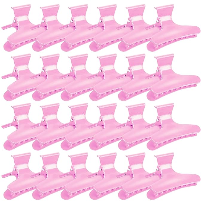 Ondder 24 Pcs Pink Butterfly Hair Clamps and Claw Clips for Styling, Sectioning, Cutting, Coloring - Pro Salon Hairdressing Tool Accessories for Women Girls