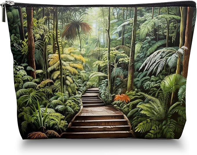 Makeup Bag Travel Cosmetic Bags Small Makeup Case Waterproof Zipper Pouch for Women Girls 7X9inches - Tropical Rainforest Walkway Surrounded By Foliage