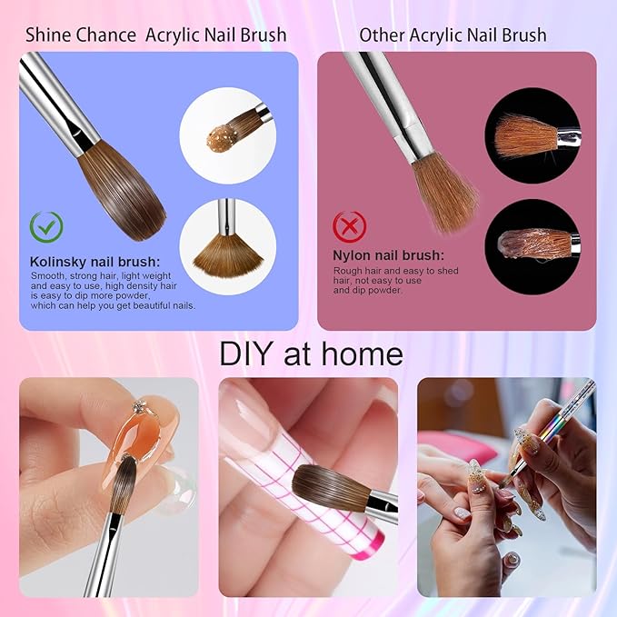 Acrylic Nail Brush Size 12, 100% Real Kolinsky Art Nail Brush for Acrylic Powder Application, Handmade Women Manicure Nail Extension Tool for Professional DIY Home Salon and Beginners