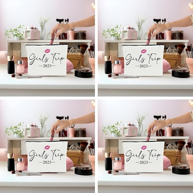 4 PCS Girls Trip Gifts Favors 2025 Girls Weekend Gifts for Women Bestie Gifts Friend Gifts Girls Trip Favors for Sister Females Friendship Holiday Vacation Makeup Bag Weekend Bags for Women