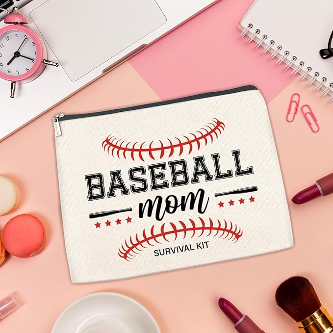 Baseball Mom Gift Makeup Bag for Women, Cosmetic Snack Bag for Baseball Lovers Team Players Coach Mother Travel Toiletry Pouch for Purse