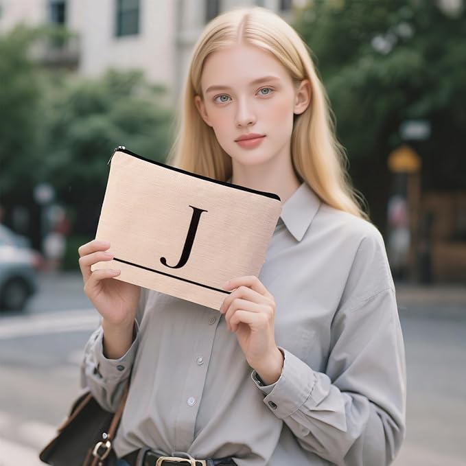 Letter A-Z Initial Personalized Makeup Bags, Birthday Gifts for Women, Monogrammed Gifts for Women Mom Sister Best Friend Bride Bridesmaid, Mothers Day, Christmas, Small Travel Cosmetic Bag (J)