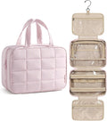 BAGSMART Travel Toiletry Bag for Women, Hanging Travel Bag for Toiletries, Puffy Makeup Cosmetic Bag Organizer, Carry-on Travel Accessories Essentials, Pink