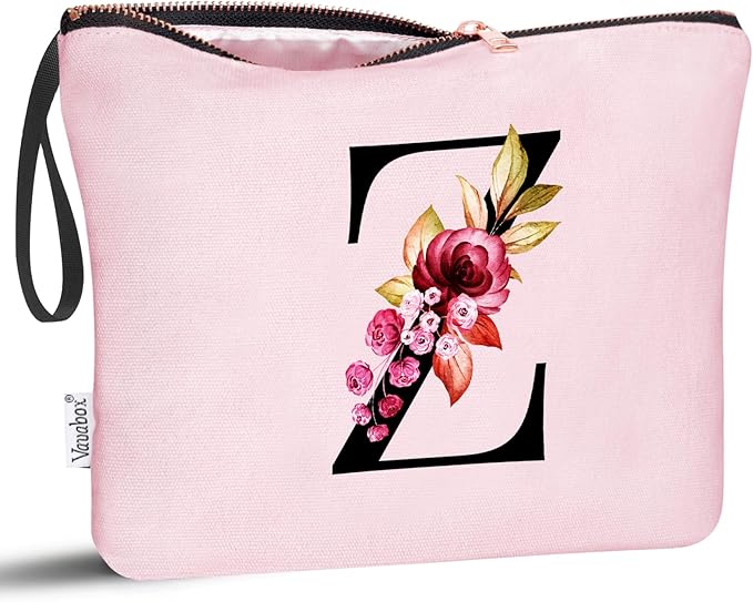 Vavabox A-Z Personalized Makeup Bag, Birthday Gifts for Women Mom, Gifts for Best Friend, Bride Bridesmaid Cosmetic bag (Z, Pink)