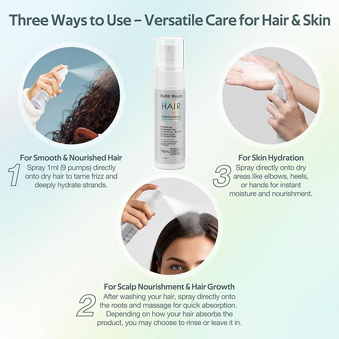 Batana Oil for Hair Growth Spray - Natural Raw Batana Oil Hair Regrowth Treatment for Women/Men with Rice Water, Biotin, Castor, Rosemary for Thicker, Stronger Hair - Vegan Hair Growth Spray