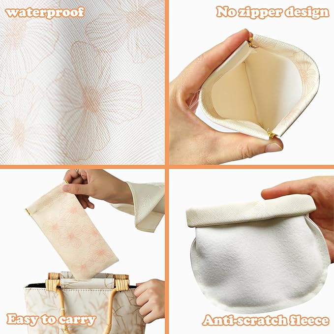 4Pcs Small Purse Cosmetic Bags,Mini Leather Makeup Bag for Women,Waterproof Portable Makeup Pouch No Zipper Squeeze Closure Coin Purse Lipstick Bag Accessories,Travel Kit Storage Pouch (Floral)