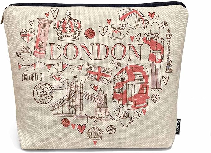 Women Makeup Organizer Bag London, Heart Shape I Love London Quote Flax Cosmetic Bag Makeup Bags Toiletry Bag Accessories Organizer Travel Bags For Home Bathroom Office Hotel Gym