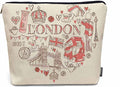 Women Makeup Organizer Bag London, Heart Shape I Love London Quote Flax Cosmetic Bag Makeup Bags Toiletry Bag Accessories Organizer Travel Bags For Home Bathroom Office Hotel Gym