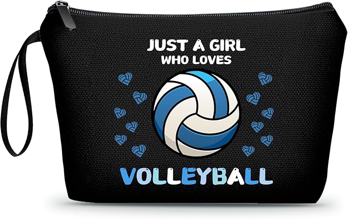 Volleyball Themed Travel Cosmetic Case, Blue, Cosmetic Bag, Zipper Closure, Women, Youth Girls