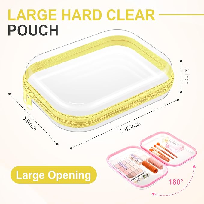 Sanwuta 6 Pcs Clear Hard Zipper Case Hard Plastic Zipper Pouches Makeup Bag Pencil Pouches Transparent Cases for Snacks Plastic Storage Organizer Box for Travel(Assorted Color,7.87 x 5.9 x 2 Inch)