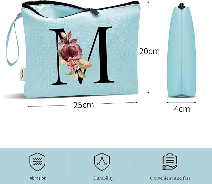 Vavabox A-Z Personalized Makeup Bag, Birthday Gifts for Women Mom, Gifts for Best Friend, Bride Bridesmaid Cosmetic bag (M, Green)