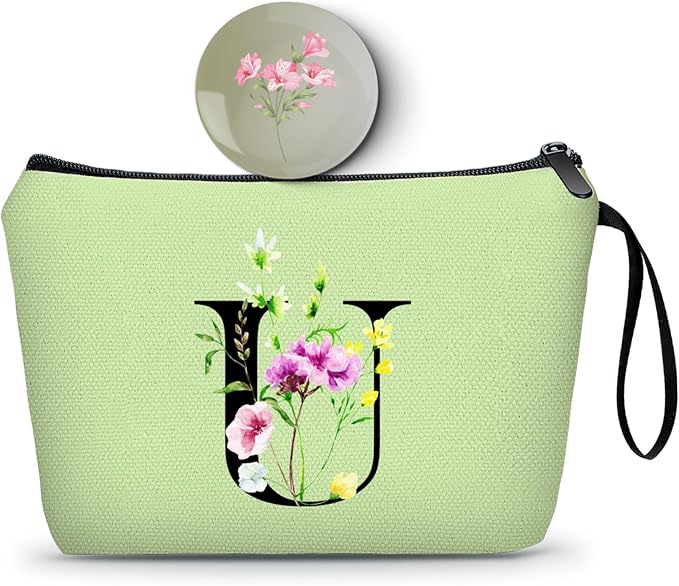Birthday Thank You Appreciation Monogrammed Gifts for Mom Aunt Teacher Sister Friend Coworkers Bride Bridesmaid Makeup Cosmetic Bag with Mirror Mothers Day Christmas Graduation U