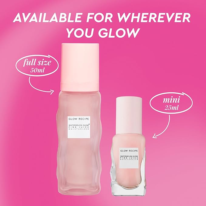 Glow Recipe Pink Juice Water Gel Face Moisturizer for Women, Men & Teens, Travel Size - Hydrating Hyaluronic Acid, Radiance Boosting, Oil-Free, Long-Lasting Korean Skin Care for Oily Skin (25ml)