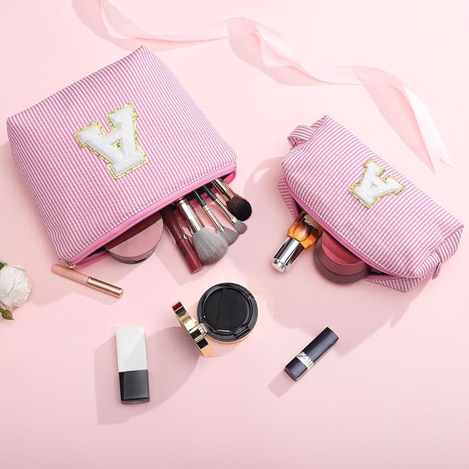 YOOLIFE Preppy Makeup Bag for Women - Personalized Cute Makeup Pouch for Girlfriend Bridesmaid Wife | Cosmetic Travel Toiletry Bag for Friend | Birthday Gift Idea for Her Mom Preppy Stuff Pink C