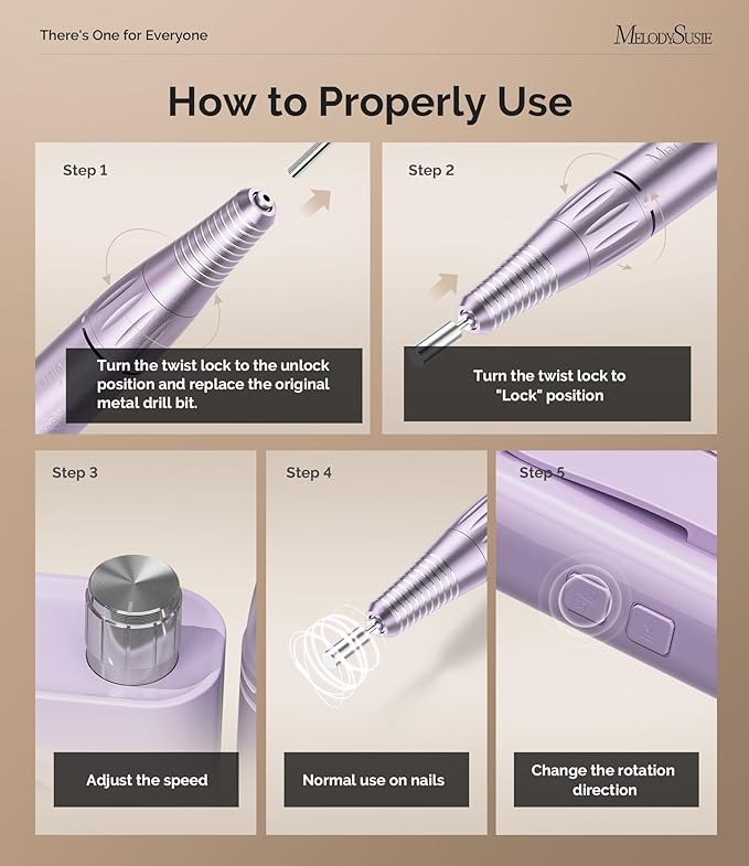 MelodySusie Professional Rechargeable Nail Drill 30000 RPM, Electric Nail File for Shaping, Removing & Polishing Gel Nails, Lightweight & Easy to Use, Ideal for Home & Salon Manicure Pedicure, SC300F