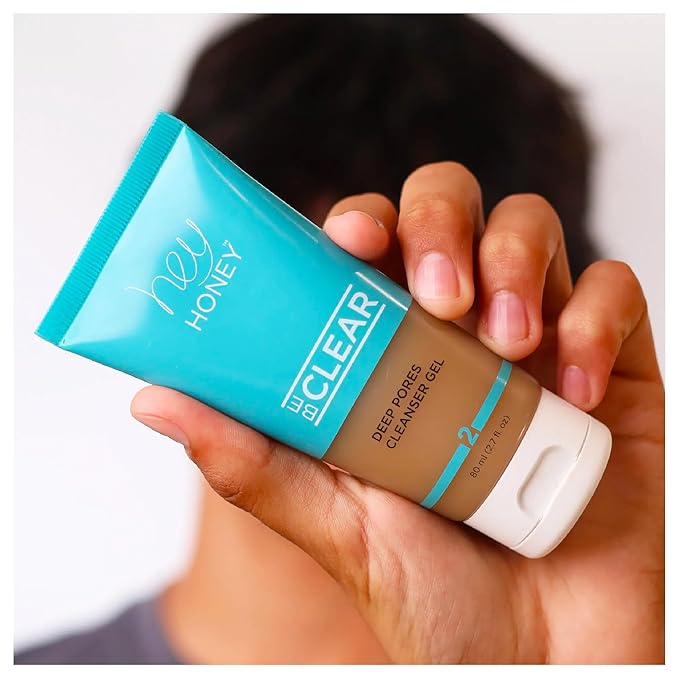 Hey Honey Skin Care Be Clear Acne Control Deep Pore Cleanser with Propolis, Tea Tree Oil & Green Tea | Pore Minimizer Face Wash for Oily Acne Prone Skin | 2.7 Oz