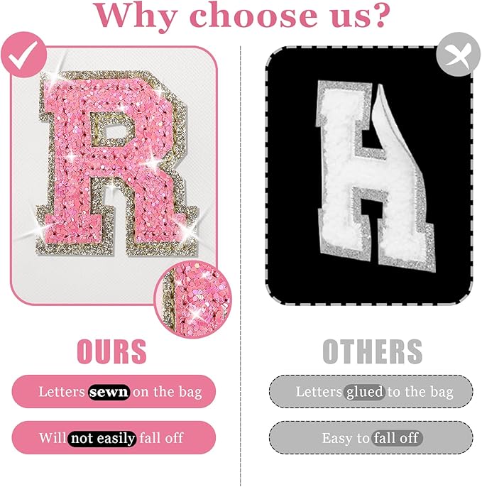 Personalized Initial Letter Makeup Bag, Small Glitter Letter Patch Cosmetic Pouch Zipper, Preppy Makeup Organizer PU Waterproof Travel Toiletry Bag, Monogrammed Birthday Gift for Women Girls