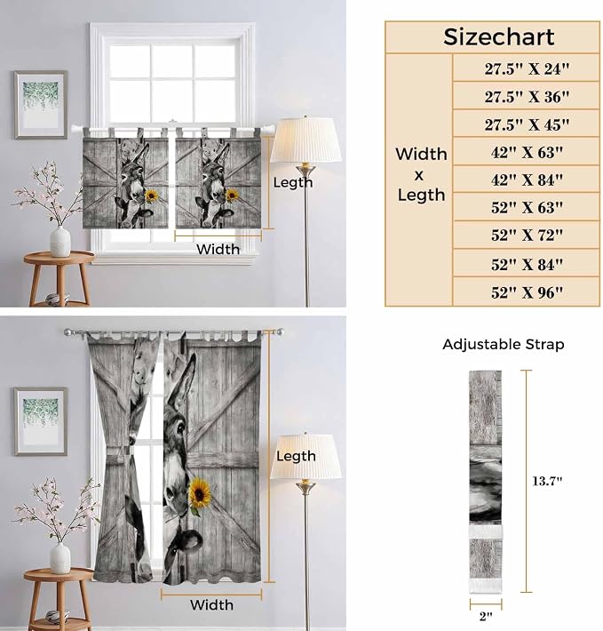 Funny Farm Animals Bedroom Curtains 63 Inch Length, Window Curtains Tab Top - Image 8