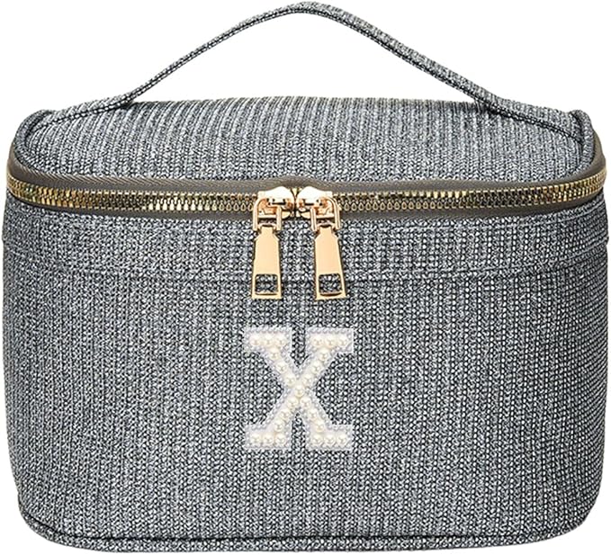 EURYNOME Makeup Bag with Custom Letter X, Water-Resistant Travel Organizer Pouch, (8.3x5.1x5.1 Inch) Cosmetic Case for Women