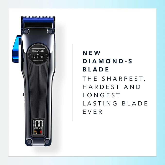 Blade & Stone™ Professional Barber Hair Clippers for Men PC801 Clipper | Diamond-S™ Blade | Micro-Gap Tech | Professional 7200 RPM Digital Motor, All-Metal, Cordless Clippers - Dark Night