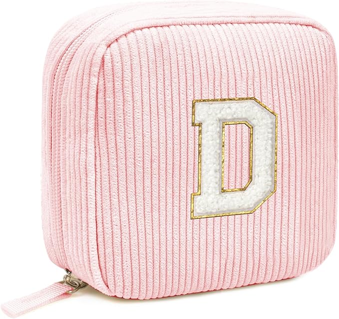 LETGO Birthday Gifts for Women Small Personalized Initial Monogram Makeup Bag,Preppy Corduroy Makeup Bags Travel Toiletry Bag Cute Pouch Purse for Her Mom Girlfriend Wife Sister Teacher Bridesmaid