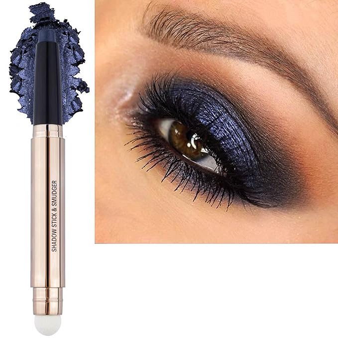 Eyeshadow Stick Makeup, Highlighter Matte Cream Eye Shadow Pencil, Waterproof Hypoallergenic Long Lasting Crayon, Glitter Primer Palette Shimmer Eyeliner Pen wiht Soft Brush, Black