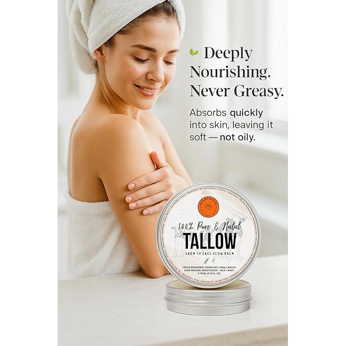 Halal Grass Fed Beef Tallow For Skin – 70g Organic Beef Tallow Moisturizer – Beef Tallow Face Moisturizer & Beef Tallow Face Cream – Pure Beef Tallow Balm with Lavender & Cedarwood
