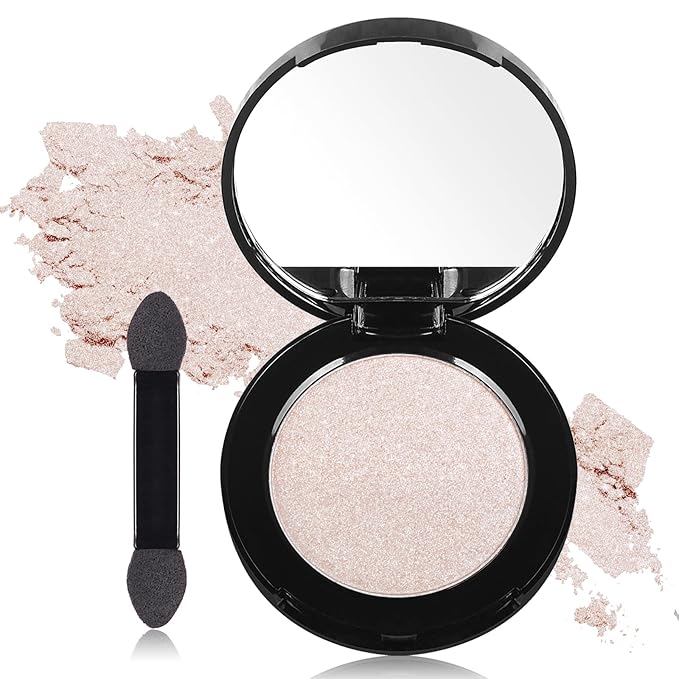 MEICOLY Champagne Shimmer Eyeshadow with Mirror,Shimmer Sparkly Eye Shadow Palette,Pressed Powder Single Eyeshadow for Women and Girls,Eye Makeup Eyelid Color,Long Wearing,Waterproof