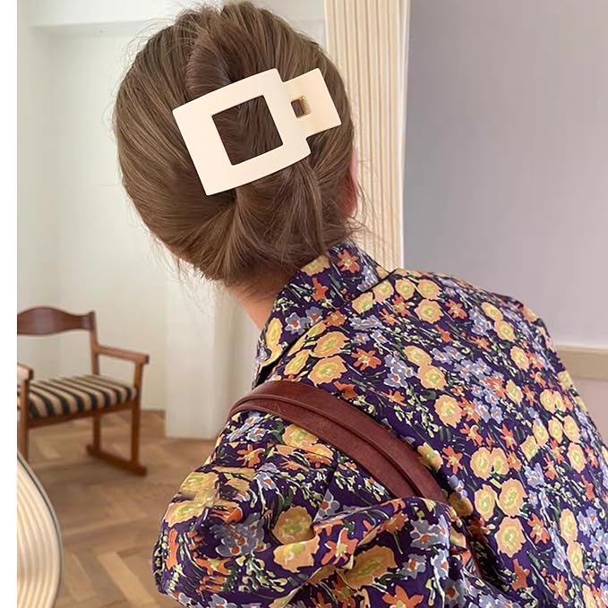 Velscrun Flat Hair Clips for Women Girls, Matte Lay Flat Claw Clips, Strong Hold Large Hair Clip for Thick or Thin Hair, French Duck Billed Hair Jaw Claw Clip, Non Slip Grip for Daily Styling Brown