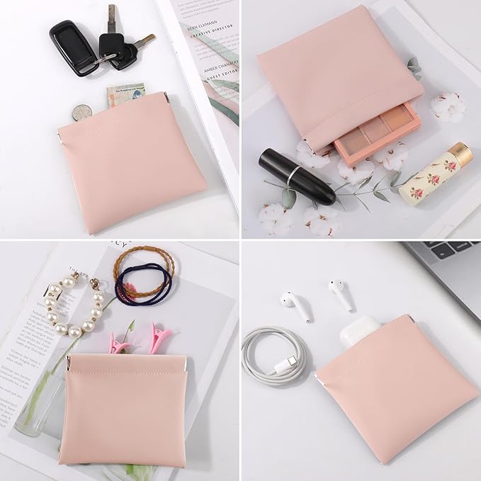 BUSOHA 3 Pack Small Makeup Bag for Purse - Mini Portable Cosmetic Bags for Women, Coin Purse Lipstick Cosmetic Accessories Organizer, Small Travel Kit Storage Pouch(Pink)