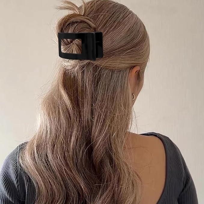 Velscrun Flat Hair Clips for Women Girls, Bright Black Lay Flat Claw Clips, Strong Hold Large Side Hair Clip All Hair Types, French Duck Billed Non Slip Grip Daily Styling Hair Jaw Claw Clip