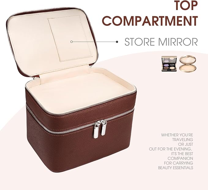 Makeup Case, Large Capacity Waterproof Double Layer Cosmetic Bag with Removable Divider, Double Compartment Brush Organizer, Multi-functional Travel Organizer