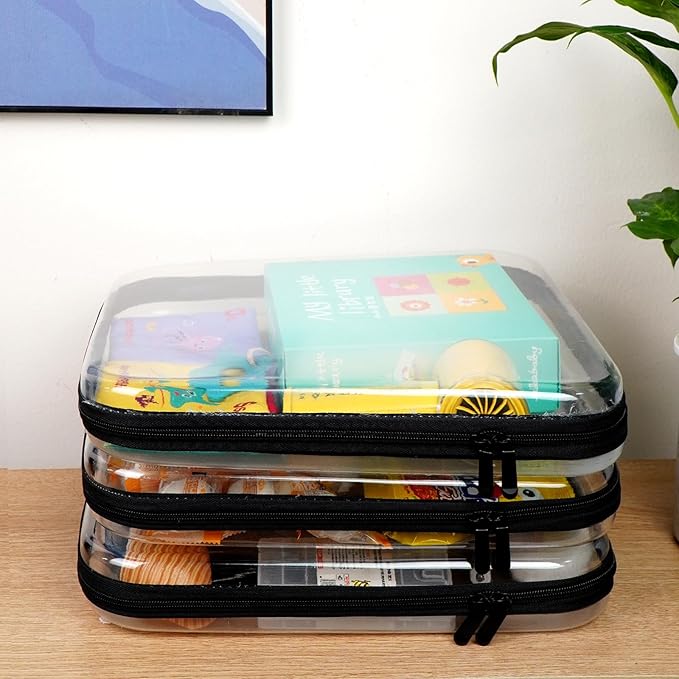 3pcs Clear Hard Shell Zipper Case, Transparent Hard Plastic Zipper Pouches, Portable Travel Organizer, Clear Toiletry Bag, Craft and Arts Organizer, Toy Storage Bins, Stackable Hard Side Plastic Case