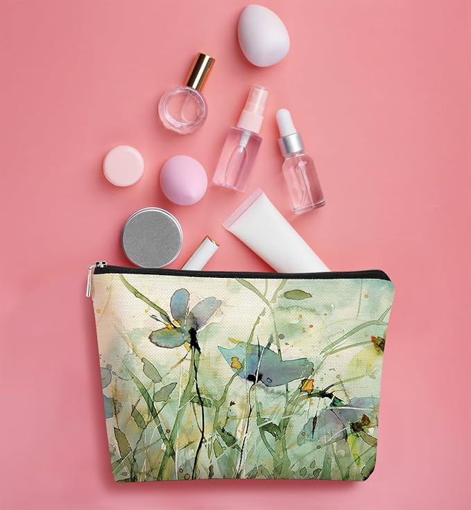 Floral Makeup Bag - Wildflower Cottagecore Vintage Cosmetic Organizer for Women and Girls - Small Aesthetic Flower Design